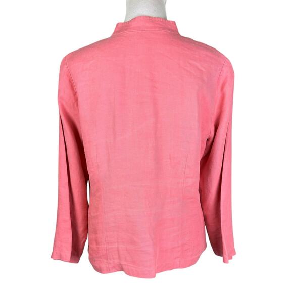 Eileen Fisher Salmon Pink 100% Linen Button Up Long Sleeve Shirt - Picture 3 of 14